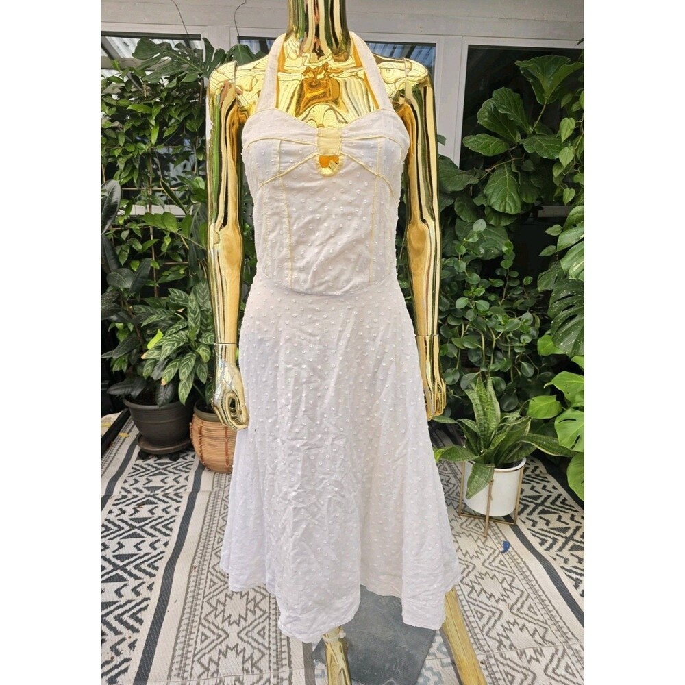 Indah White Swiss Dot Halter Midi Dress